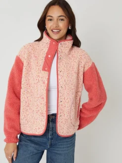 Threadbare Pink Colourblock Snap Borg Fleece