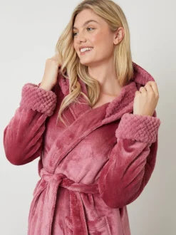 Threadbare Pink Cosy Faux Fur Trim Dressing Gown