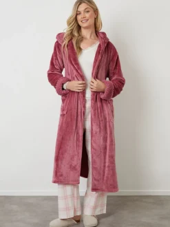 Threadbare Pink Cosy Faux Fur Trim Dressing Gown