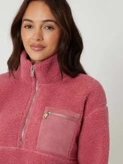 Threadbare Pink Half Zip Borg Fleece
