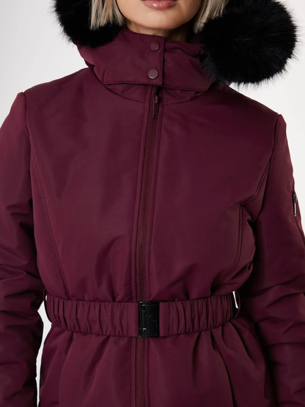 Threadbare Red Belted Padded Ski Jacket