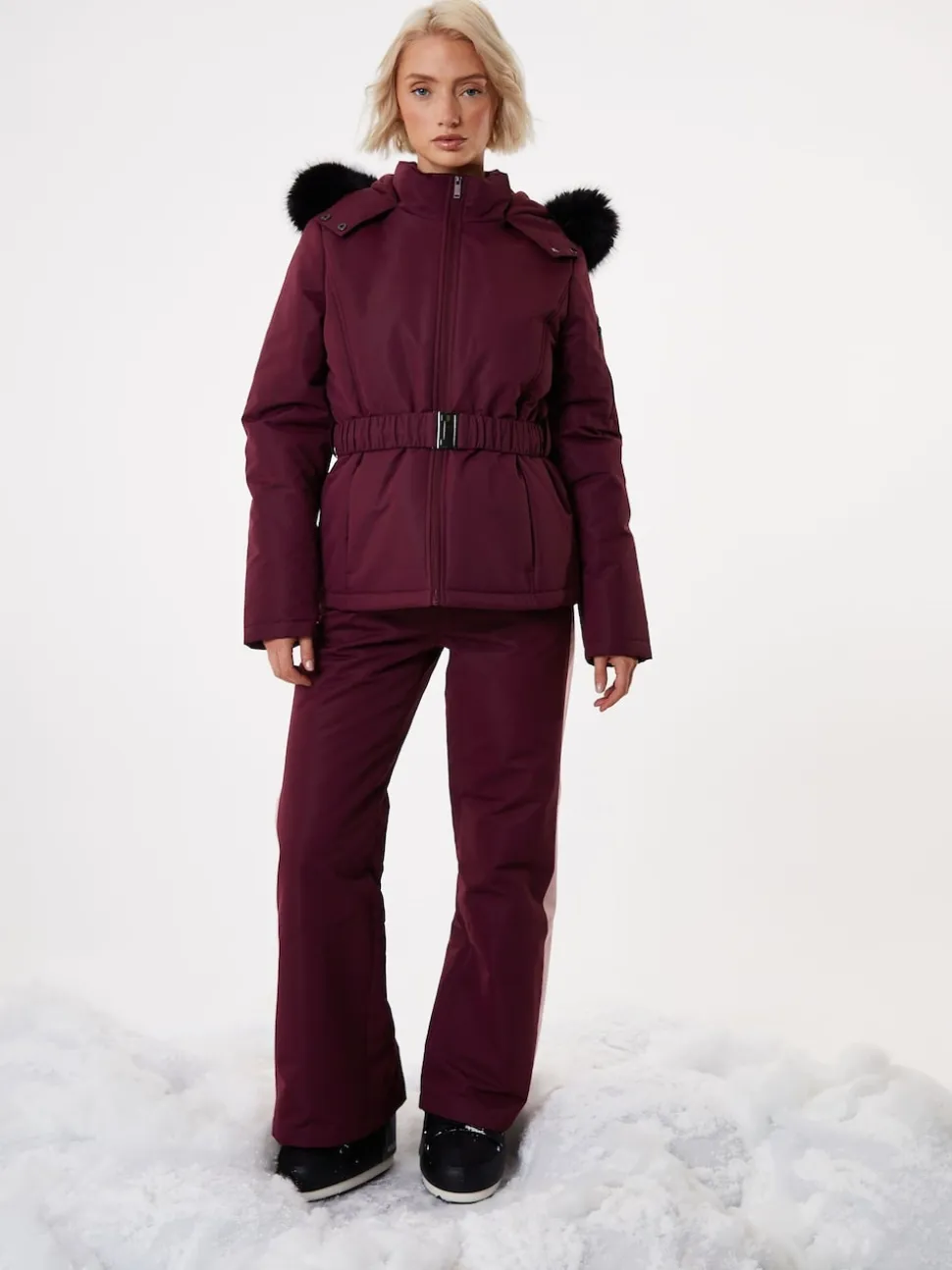 Threadbare Red Belted Padded Ski Jacket