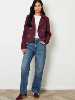 Threadbare Red Double Breasted Cropped Trench Jacket