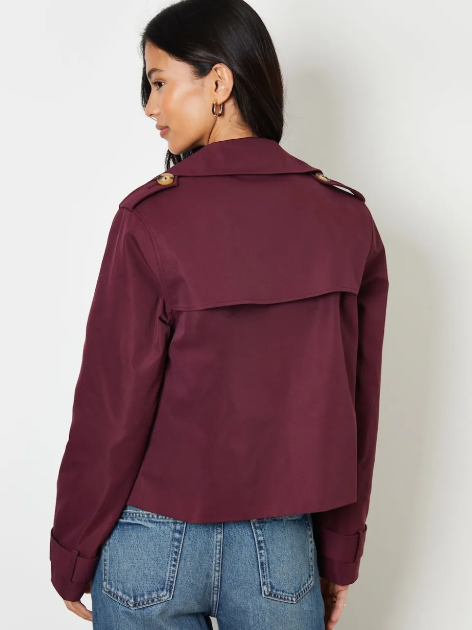 Threadbare Red Double Breasted Cropped Trench Jacket