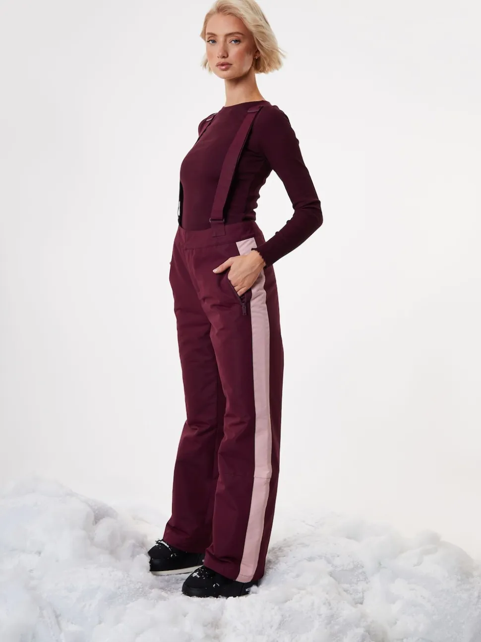 Threadbare Red Side Stripe Padded Ski Trousers with Braces