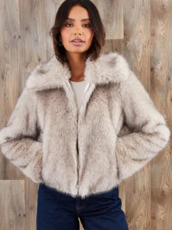 Threadbare Tan Brown Faux Fur Zip Through Coat
