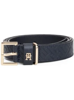 Tommy Hilfiger Blue Leather Embossed Logo Belt
