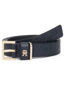 Tommy Hilfiger Blue Leather Embossed Logo Belt