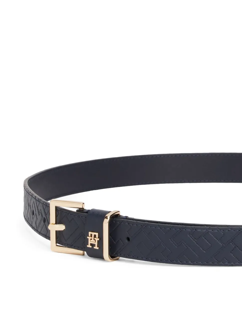 Tommy Hilfiger Blue Leather Embossed Logo Belt