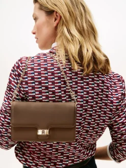 Tommy Hilfiger Brown Heritage Monogram Plaque Clutch