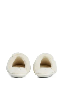 Tommy Hilfiger White Monogram Faux Fur Slippers