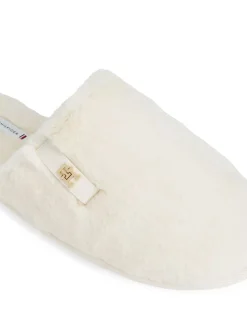 Tommy Hilfiger White Monogram Faux Fur Slippers