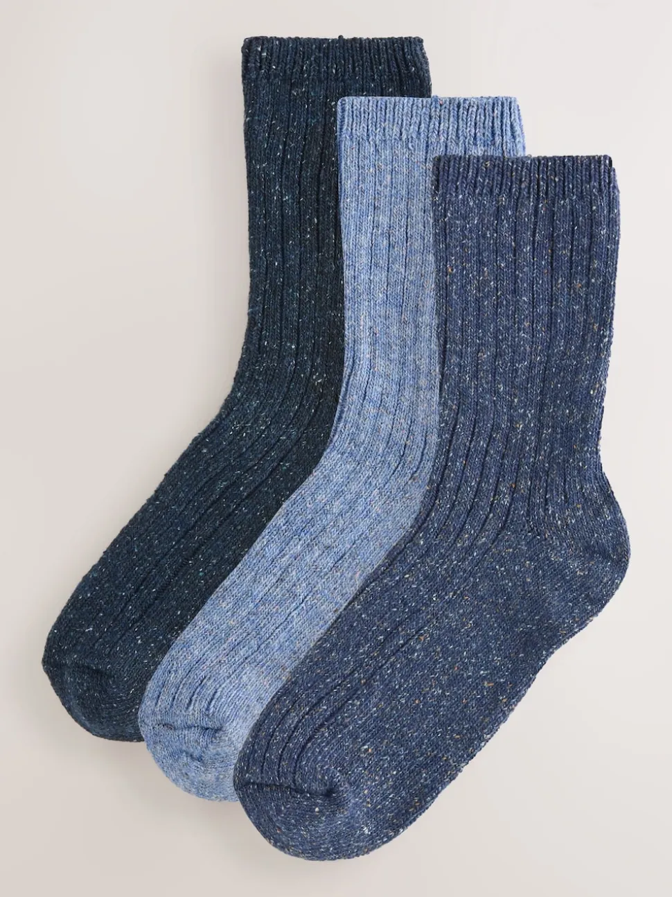 Tonal Blue Thermal Wool Blend Ankle Socks 3 Pack With Silk