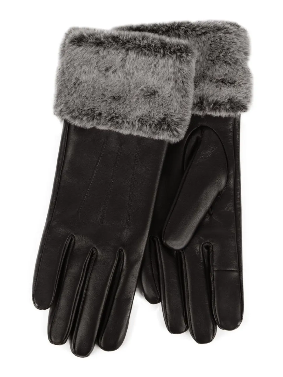 Totes Black Isotoner Ladies Leather Gloves with Faux Fur Cuff