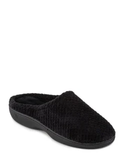 Totes Black Isotoner Popcorn Terry Mules Slippers