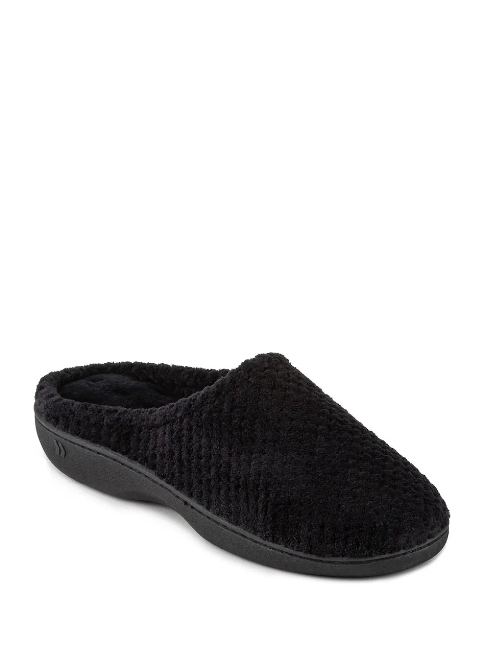 Totes Black Isotoner Popcorn Terry Mules Slippers