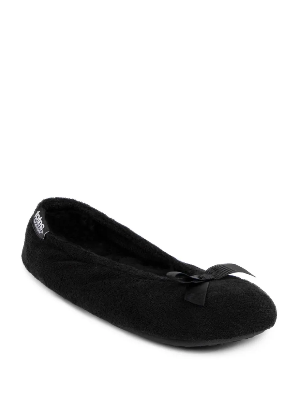 Totes Black Isotoner Terry Ballet Slippers With Bow