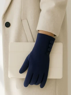 Totes Blue Thermal SmarTouch Gloves With Button Details