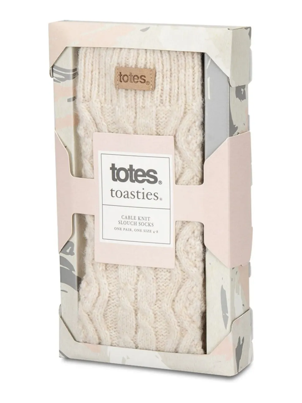Totes Cream Toasties Ladies Cable Knit Slouch Slipper Socks