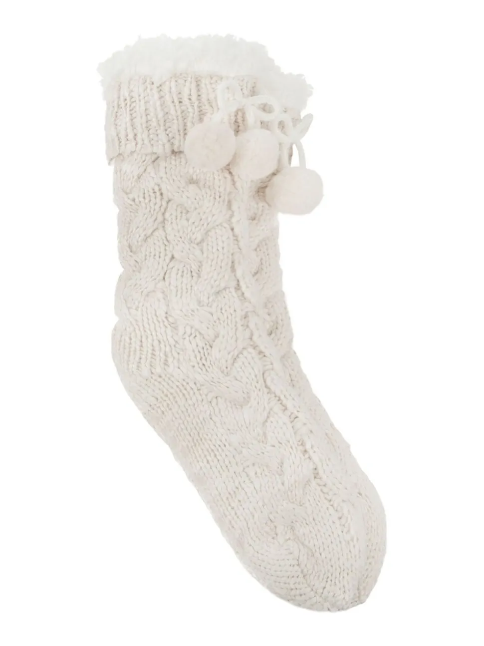 Totes Cream Toasties Ladies Luxury Chunky Knit Slipper Socks