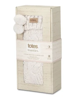 Totes Cream Toasties Ladies Luxury Chunky Knit Slipper Socks