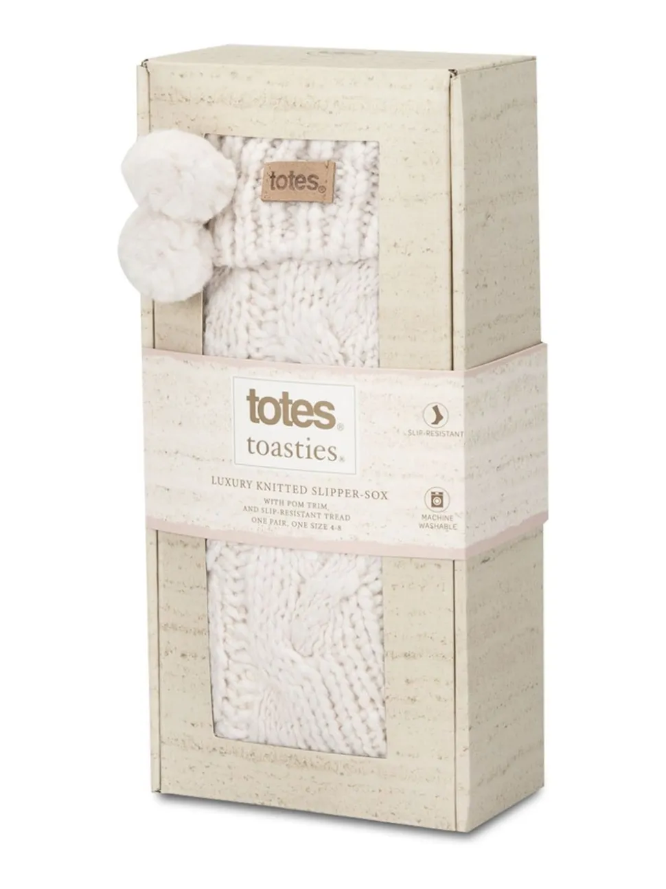 Totes Cream Toasties Ladies Luxury Chunky Knit Slipper Socks