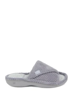 Totes Grey Ladies Isotoner Popcorn Turnover Open Toe Slippers