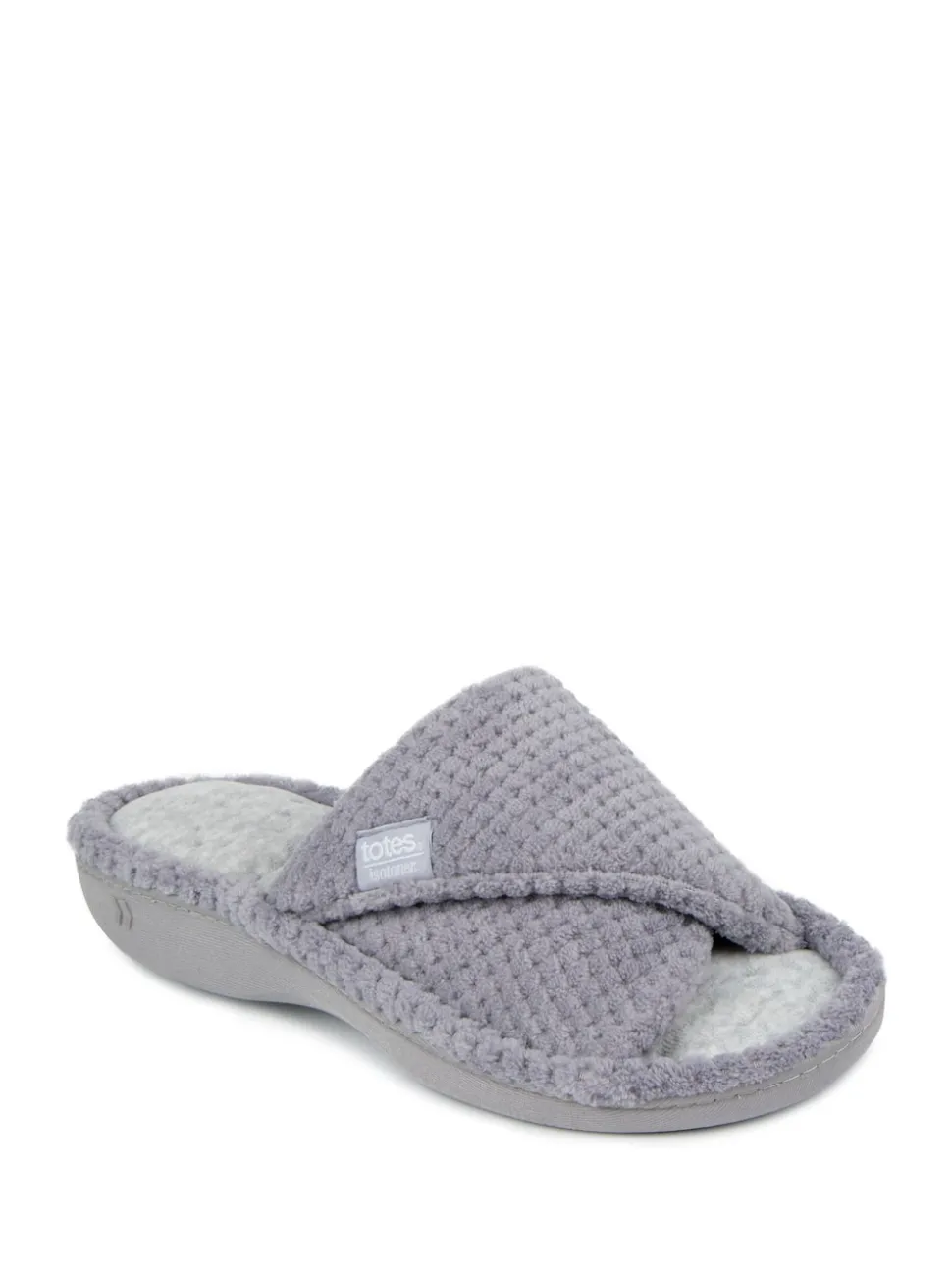 Totes Grey Ladies Isotoner Popcorn Turnover Open Toe Slippers
