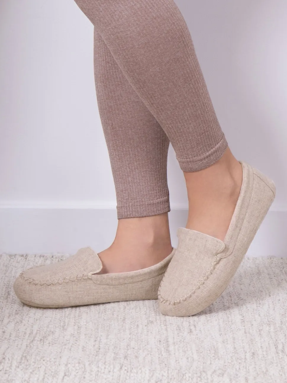 Totes Natural Isotoner Ladies Textured Moccasin Slippers