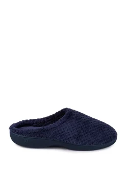 Totes Navy Isotoner Popcorn Terry Mules Slippers