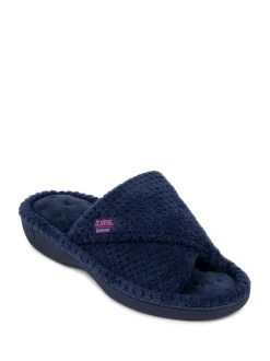 Totes Navy Ladies Isotoner Popcorn Turnover Open Toe Slippers