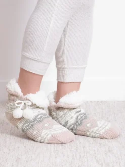 Totes Pink Toasties Ladies Chenille Crop Knitted Slipper Socks
