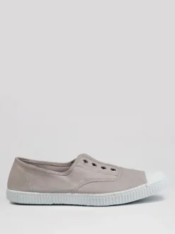 Trotters London Natural Adult Plum Canvas Shoes