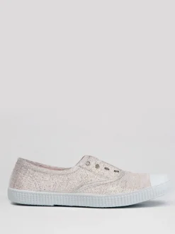 Trotters London Silver Adult Plum Canvas Shoes