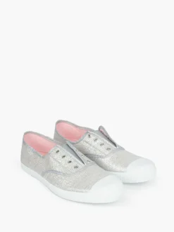 Trotters London Silver Adult Plum Canvas Shoes