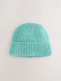 Turquoise Blue Ribbed Beanie Containing Wool Hat