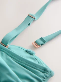 Turquoise Blue Tummy Control Frill Bandeau Swimsuit