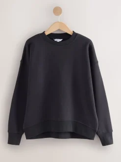 Ultimate Black Supersoft Peached Essentials Crew Neck Seam Detail Sweatshirt