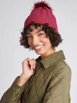 U.S. Polo Assn. Pink Twist Cable Fur Bobble Knit Beanie