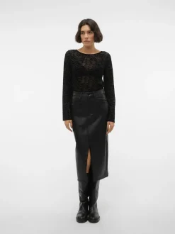 VERO MODA Black Faux Leather Midi Skirt