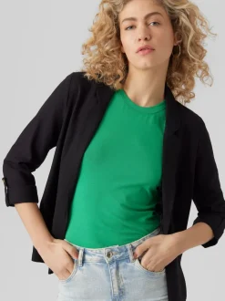 VERO MODA Black Linen Blend 3/4 Sleeve Jacket