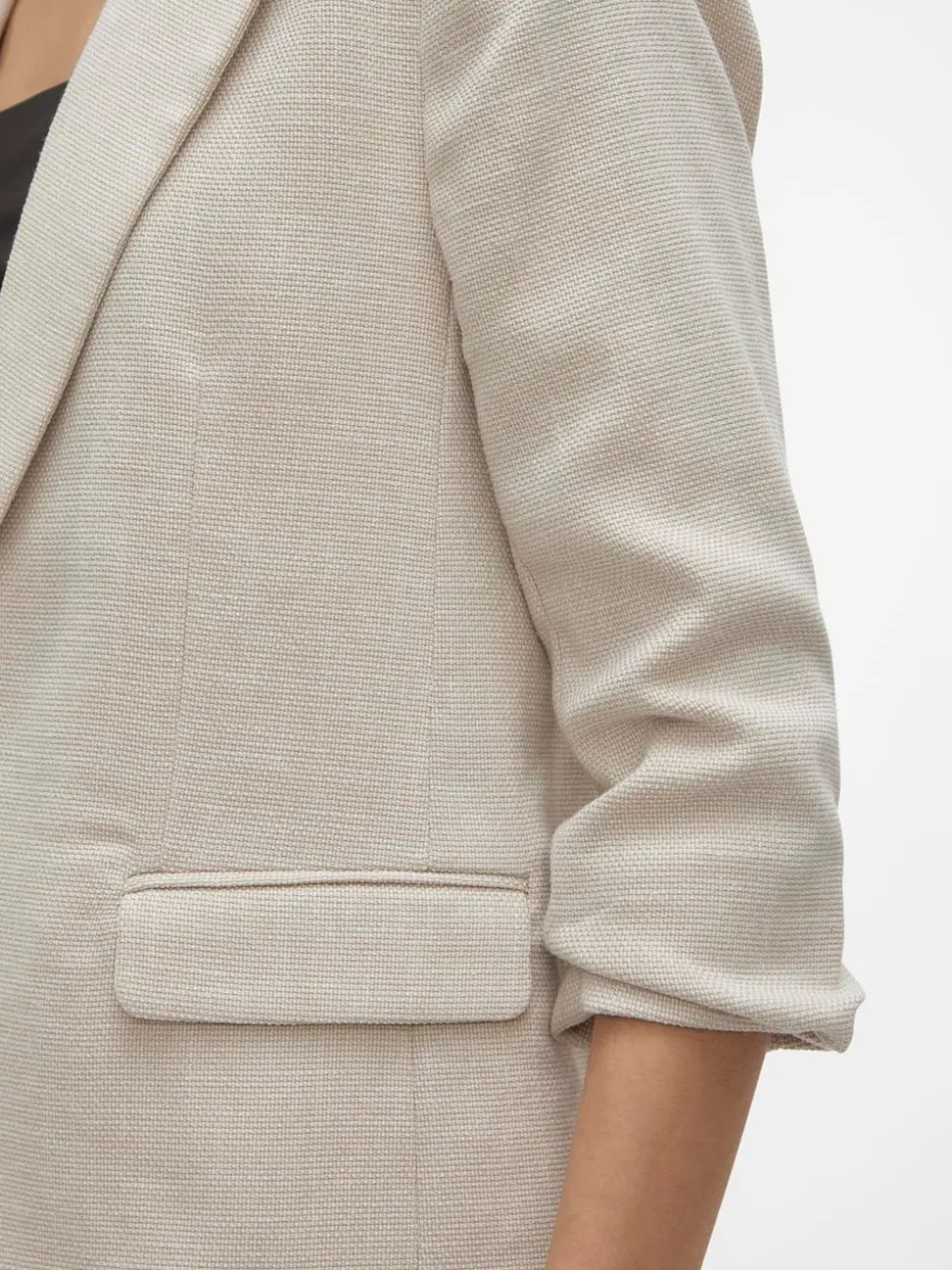 VERO MODA Cream Textured Ruched Sleeve Jacket
