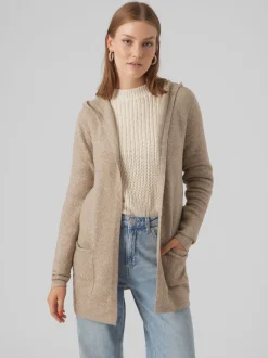 VERO MODA Natural Longline Hooded Knitted Cardigan