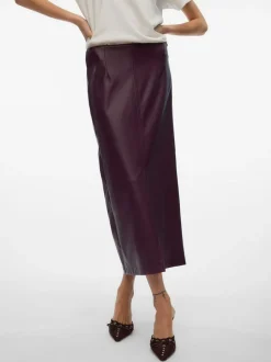 VERO MODA Red High Waisted Coated Midi Skirt