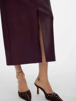 VERO MODA Red High Waisted Coated Midi Skirt
