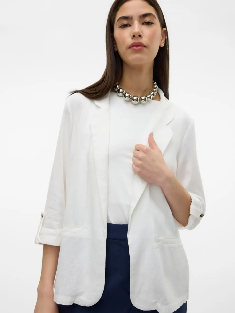VERO MODA White Linen Blend 3/4 Sleeve Jacket