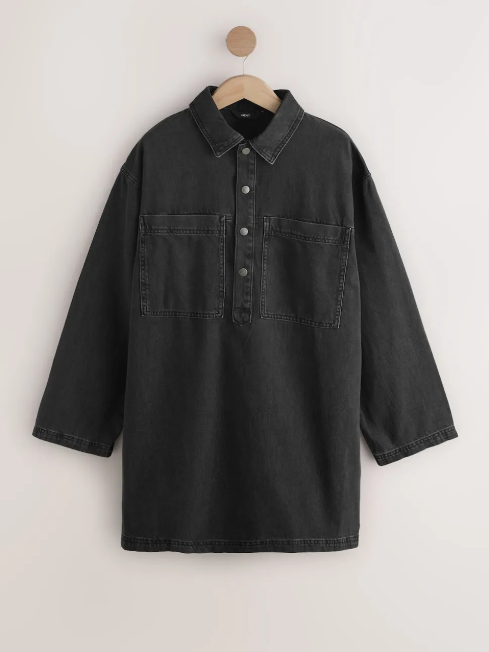 Washed Black Mini Long Sleeve Utility Denim Dress