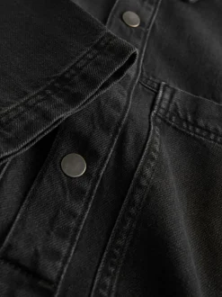 Washed Black Mini Long Sleeve Utility Denim Dress