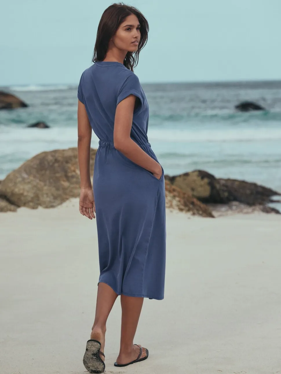 Washed Blue Jersey Sarong Tie T-Shirt Dress