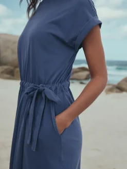 Washed Blue Jersey Sarong Tie T-Shirt Dress